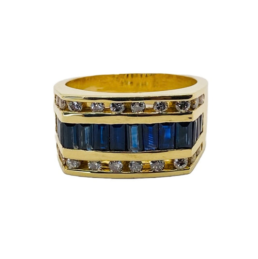 14K Yellow Gold Blue Sapphire Mens Ring