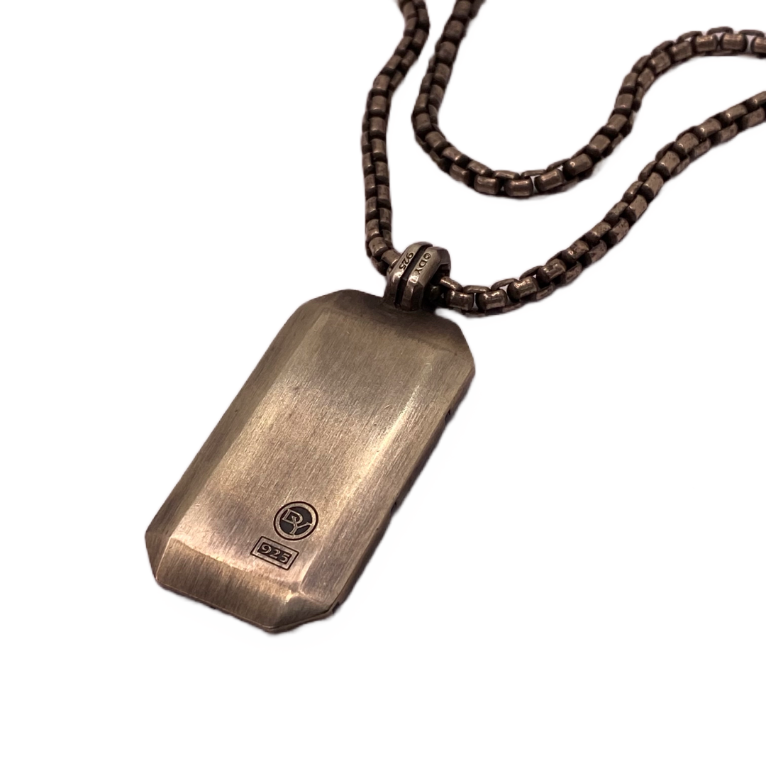 David Yurman 925 Silver Mens Chain and Dog Tag Pendant Necklace