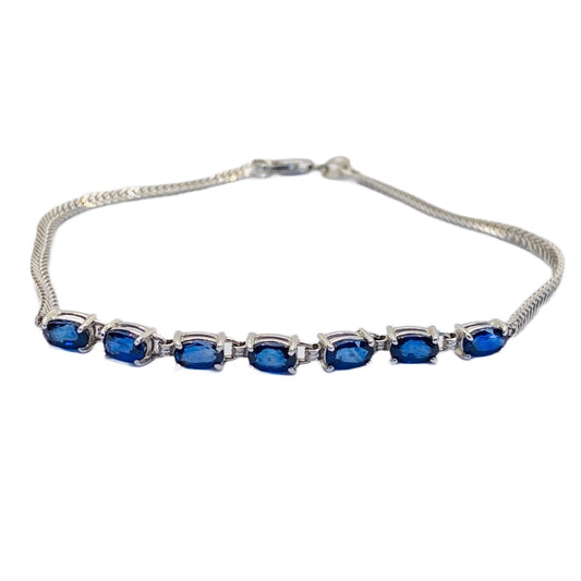 14K White Gold Blue Sapphire Bracelet