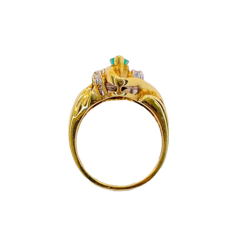 Estate Jewelry 14K Yellow Gold Marquise Emerald and Diamond Ring