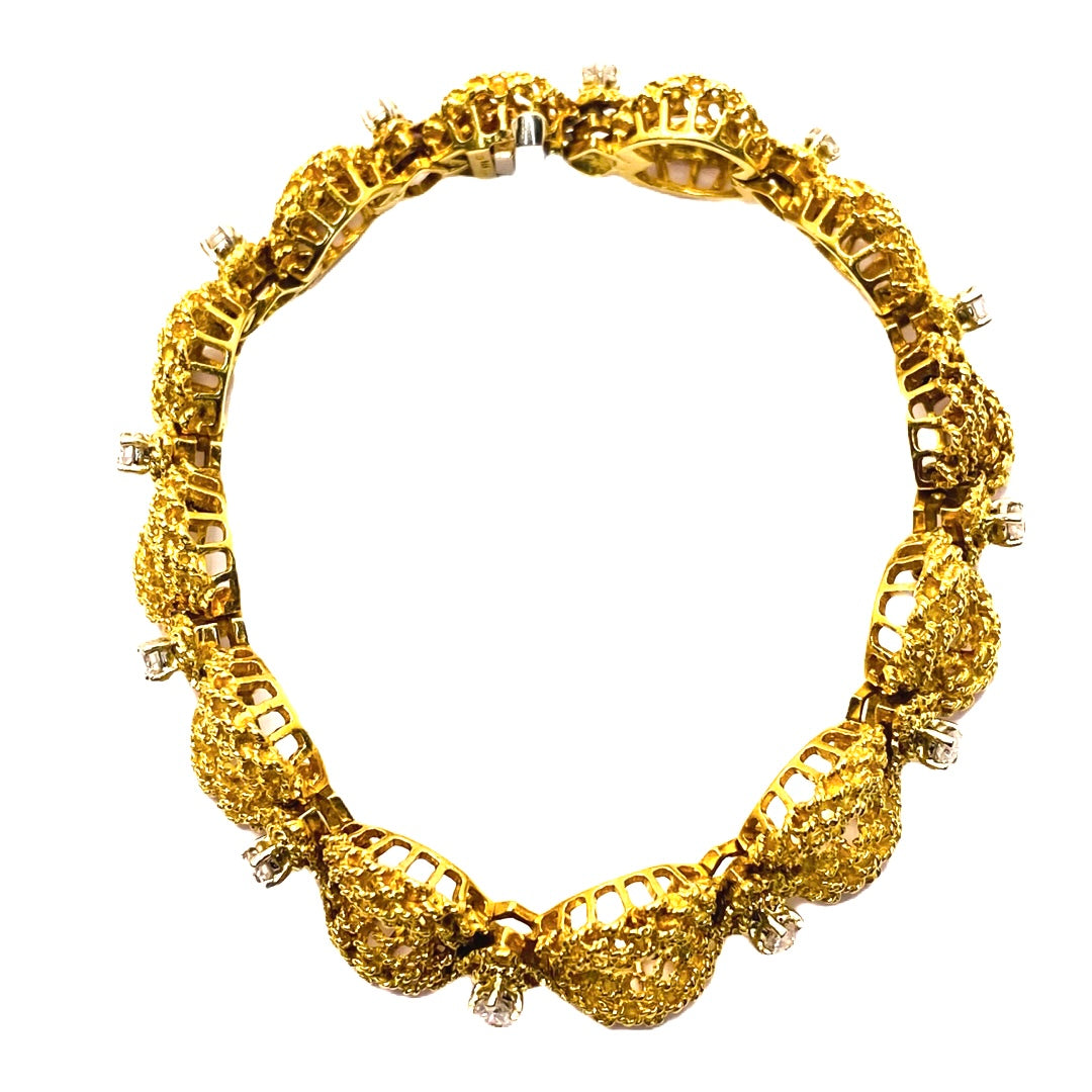 Estate Jewelry 18K Yellow Gold Fancy Bracelet with Diamonds
