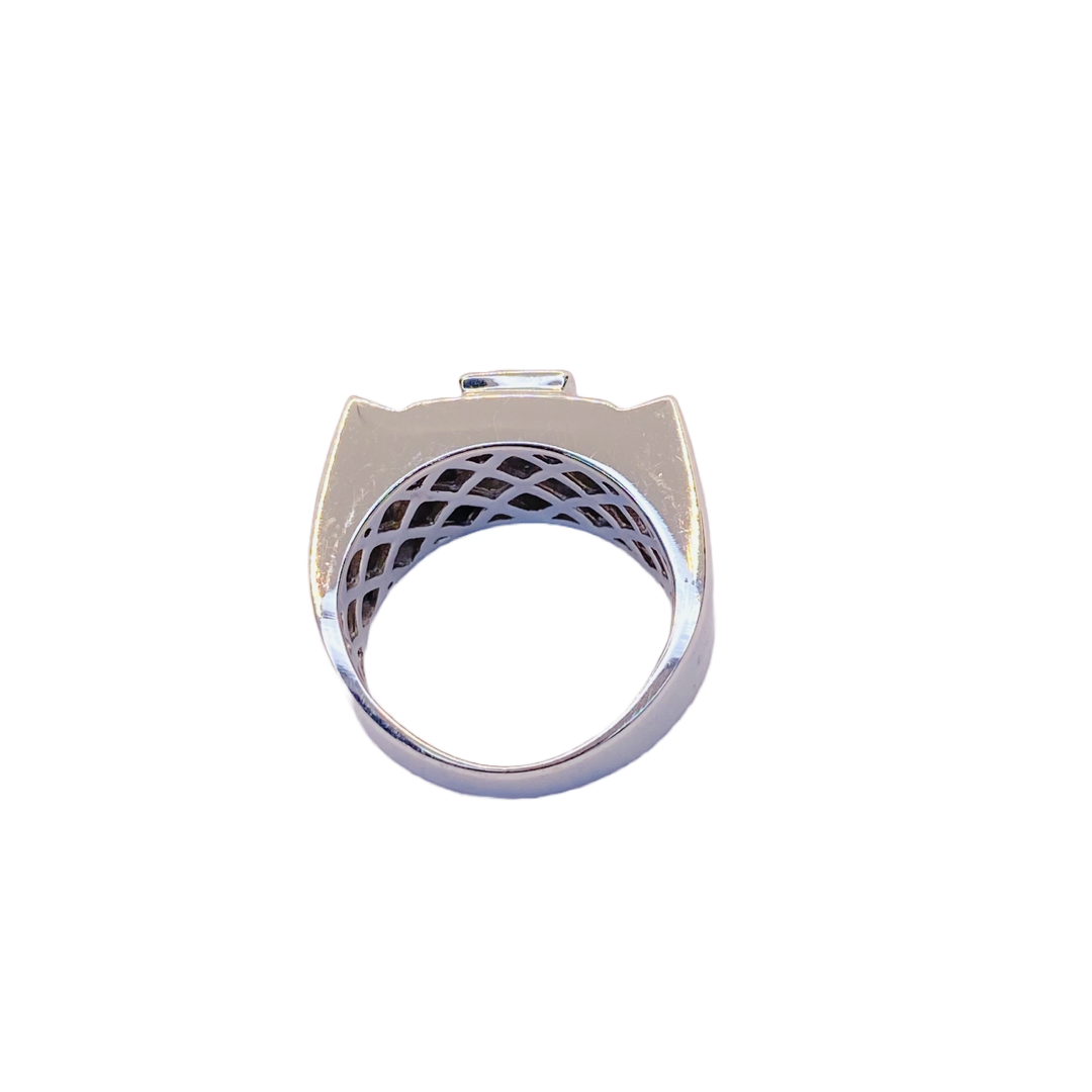 14K White Gold Mens Diamond Ring Princess Cut