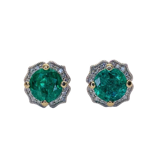 18K White Gold Emerald Stud Earrings