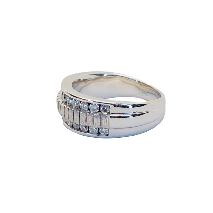 14K White Gold Diamond Mens Ring
