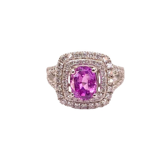 18K White Gold Pink Sapphire & Diamond Ring