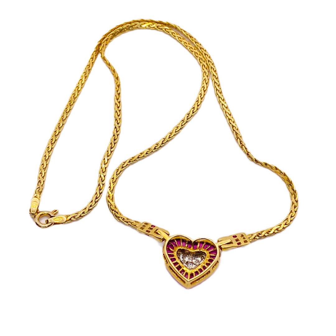 Estate Jewelry 14K Yellow Gold Rubies and Diamond Heart Necklace, Ring and Earring Set