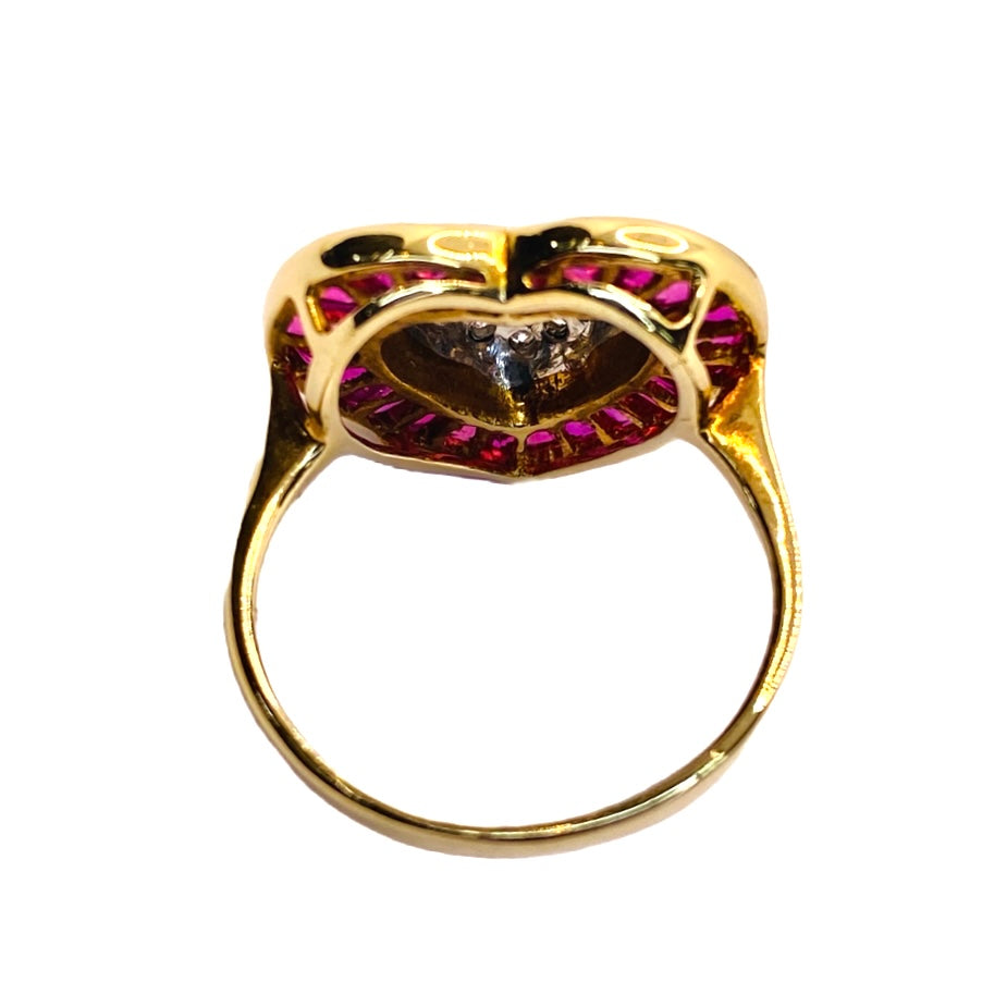 Estate Jewelry 14K Yellow Gold Rubies and Diamond Heart Necklace, Ring and Earring Set