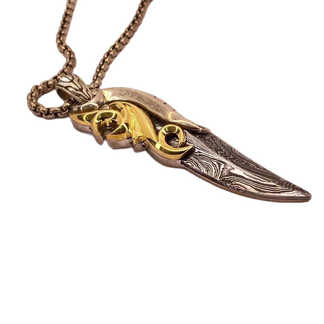 John Hardy 18K and .925 Silver Mens Keris Damascus Dagger Classic Chain Pendant