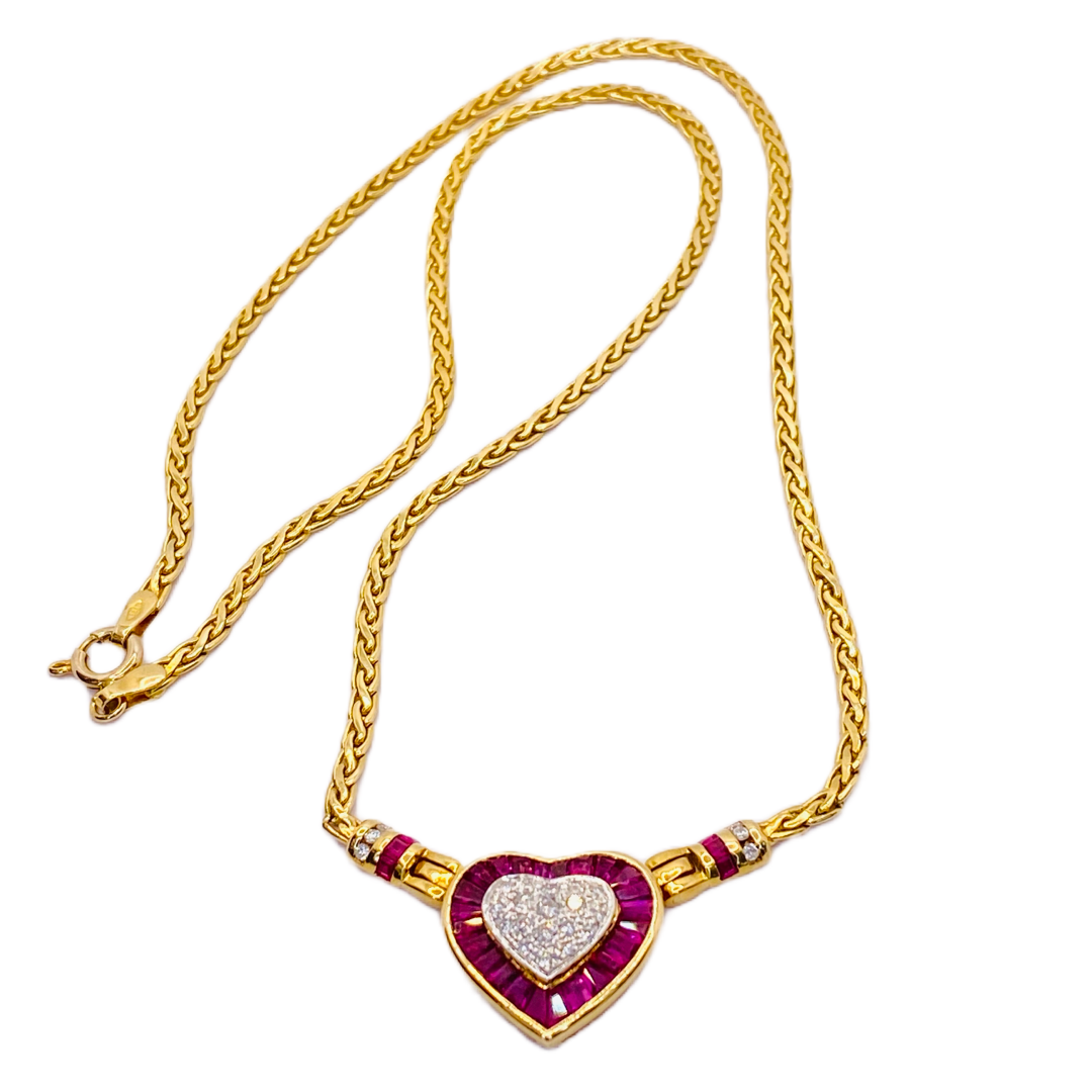 Estate Jewelry 14K Yellow Gold Rubies and Diamond Heart Necklace, Ring and Earring Set