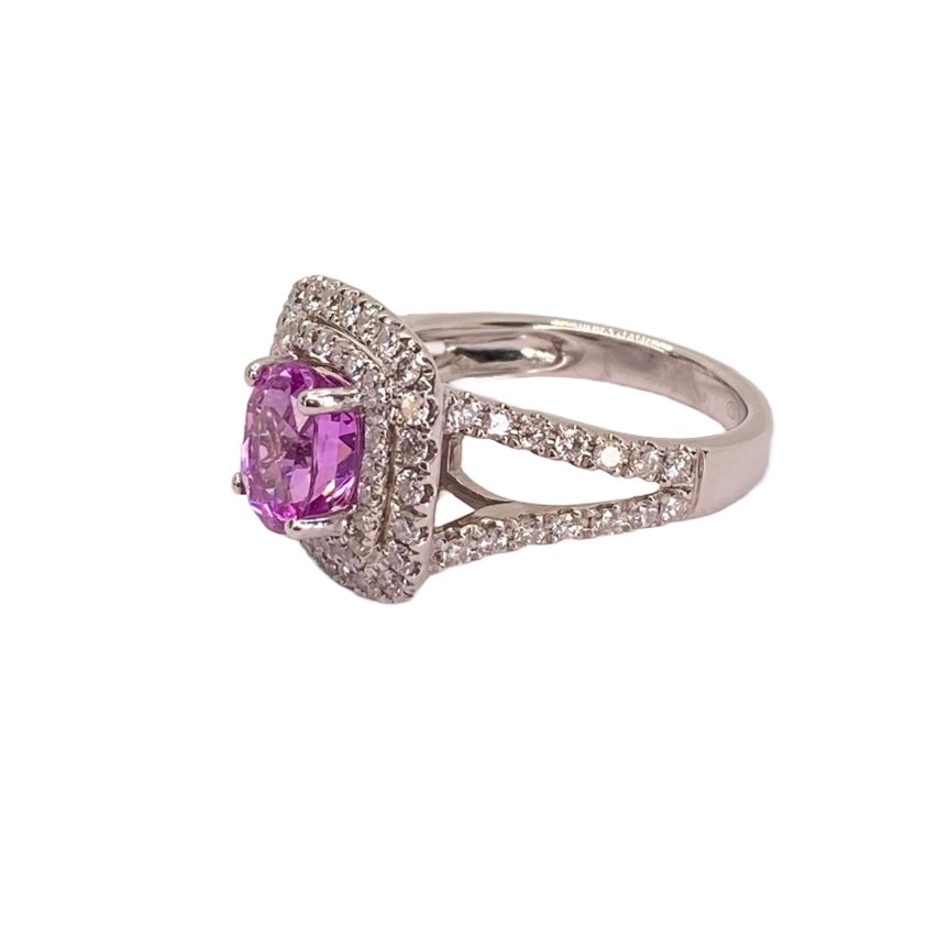 18K White Gold Pink Sapphire & Diamond Ring