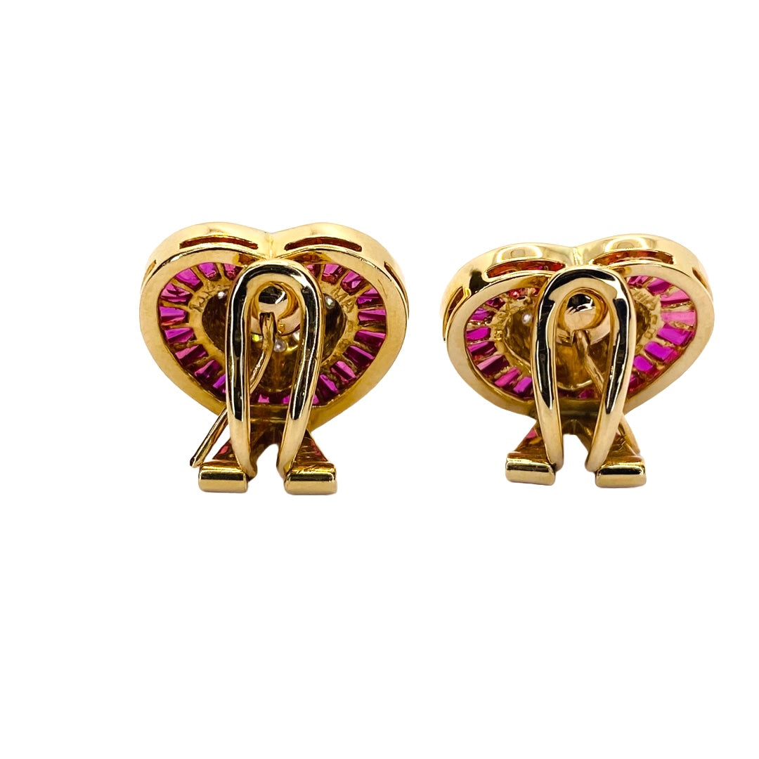 Estate Jewelry 14K Yellow Gold Rubies and Diamond Heart Necklace, Ring and Earring Set