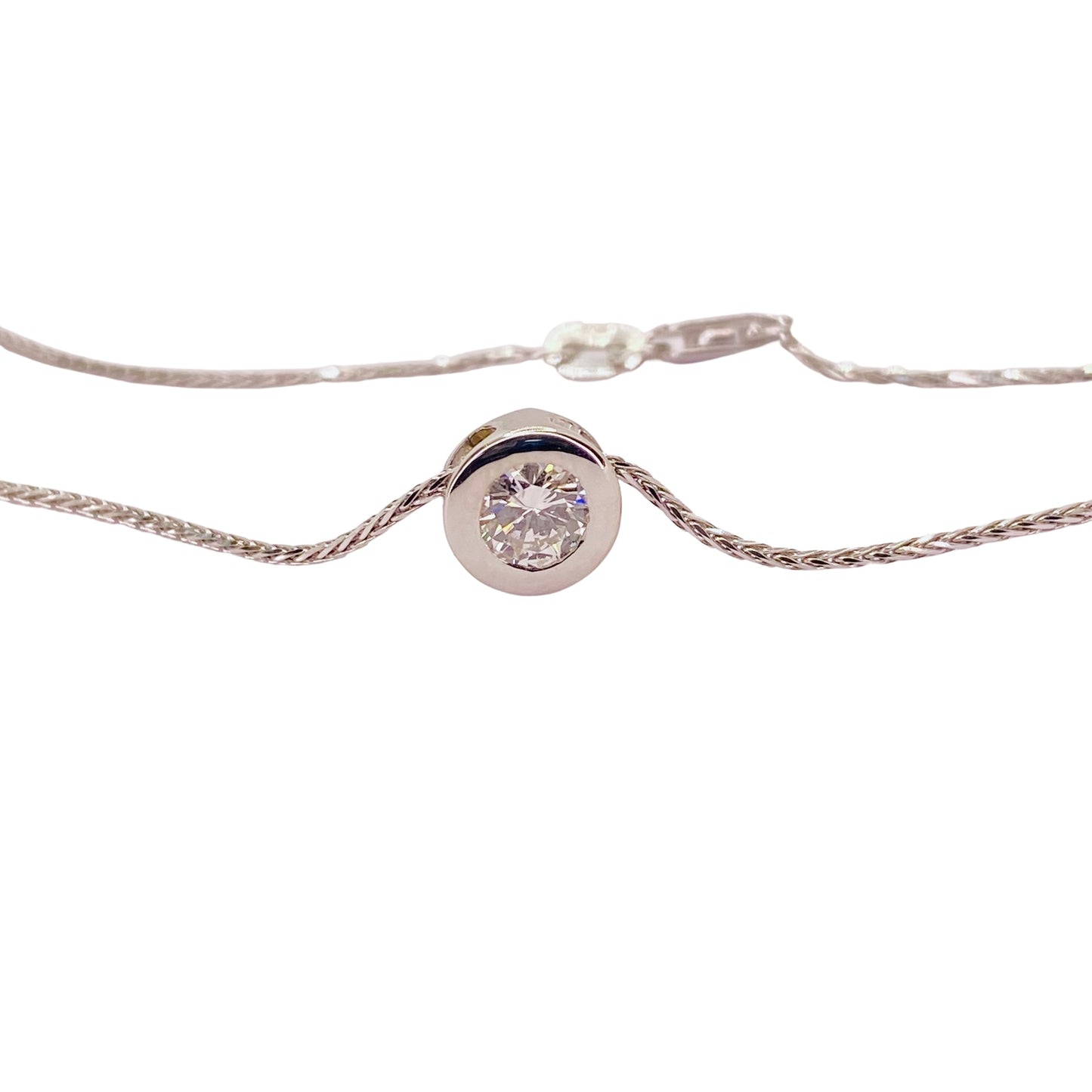 14K White Gold Bezel Set Solitaire Diamond Pendant Necklace