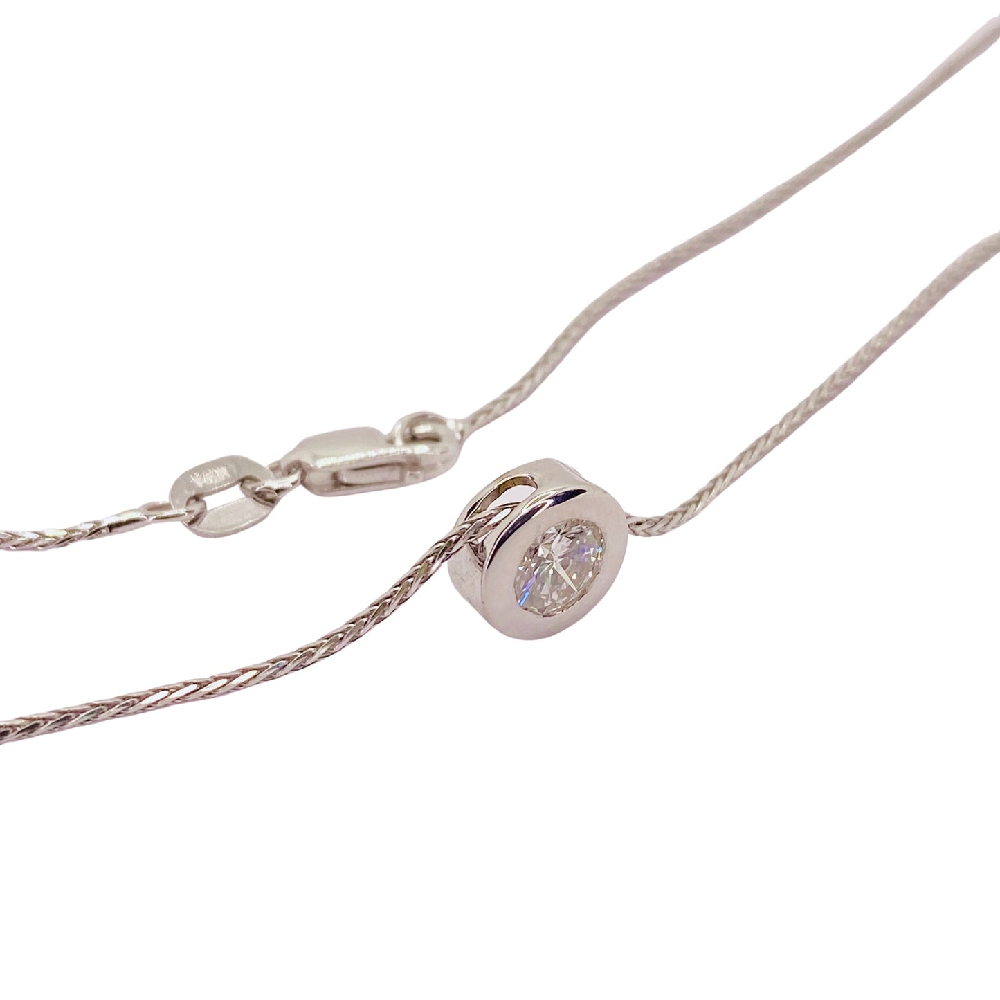 14K White Gold Bezel Set Solitaire Diamond Pendant Necklace