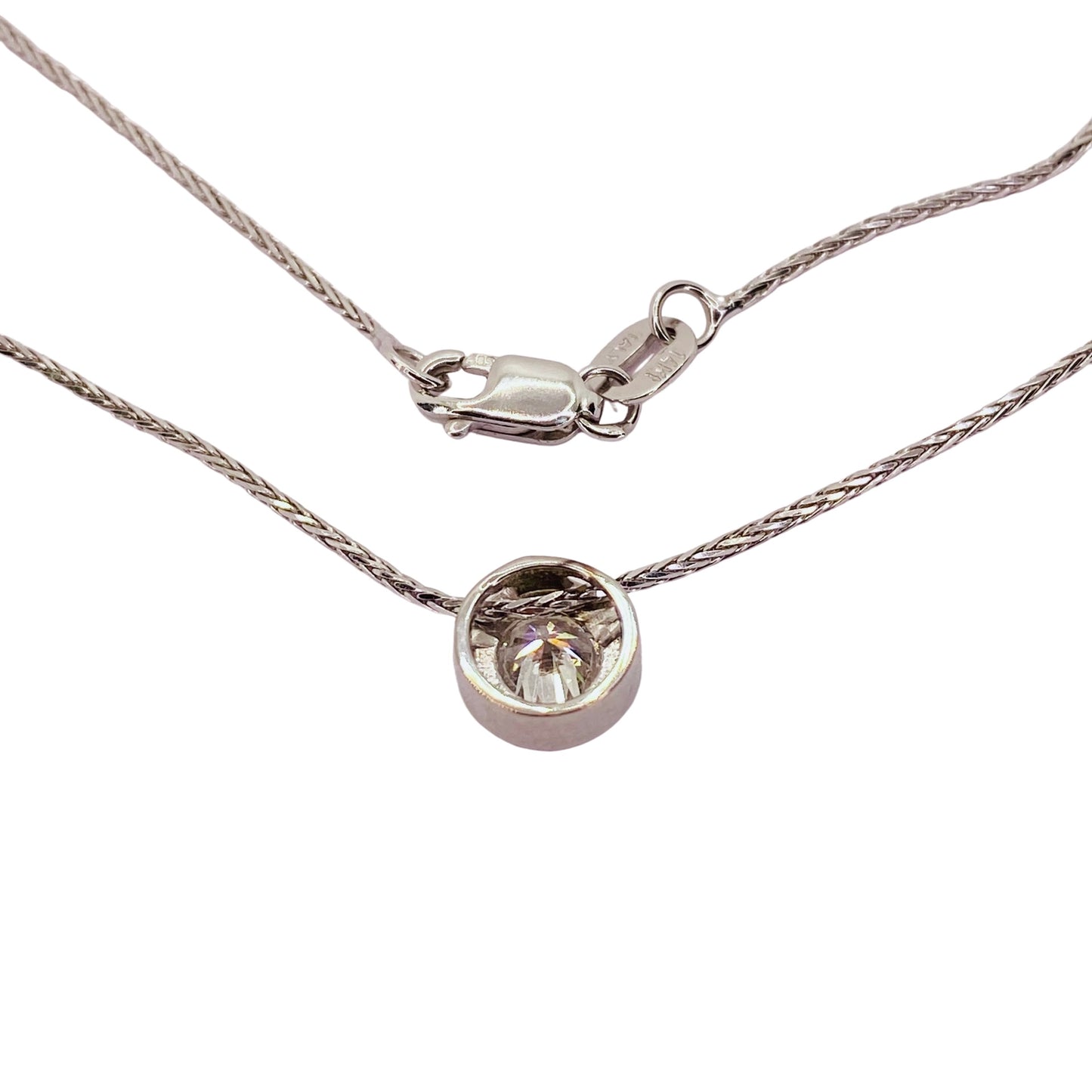 14K White Gold Bezel Set Solitaire Diamond Pendant Necklace