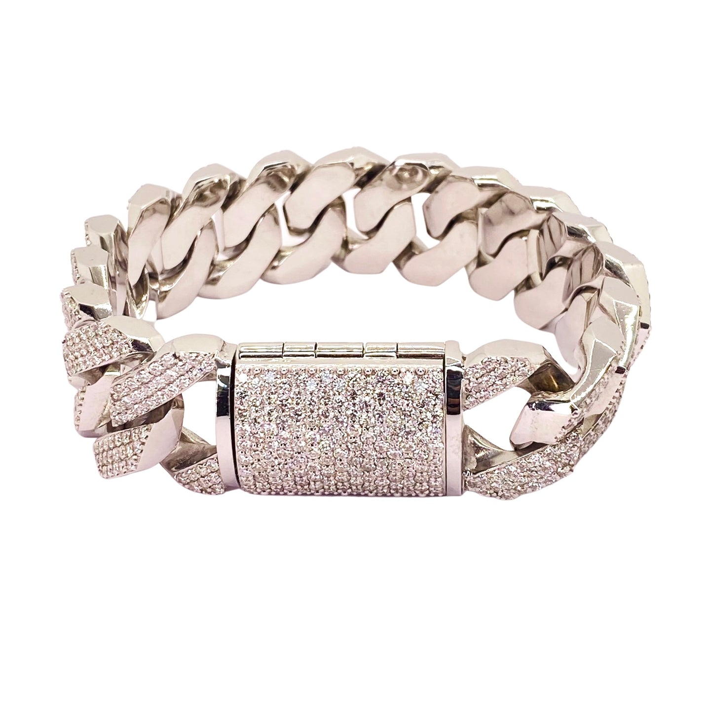14K White Gold Mens 17.50 Carats Diamond Bracelet