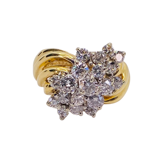 Estate Jewelry 18K Yellow Gold Cluster Diamond Ring