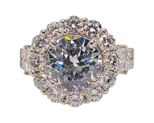 Estate Jewelry 18K White Gold CZ Center Stone and Diamond Ring
