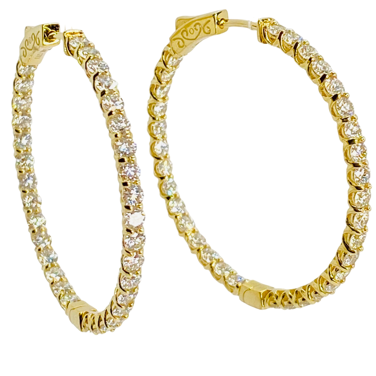 14K Yellow Gold Inside-Out Round Brilliant Diamond Hoop Earrings