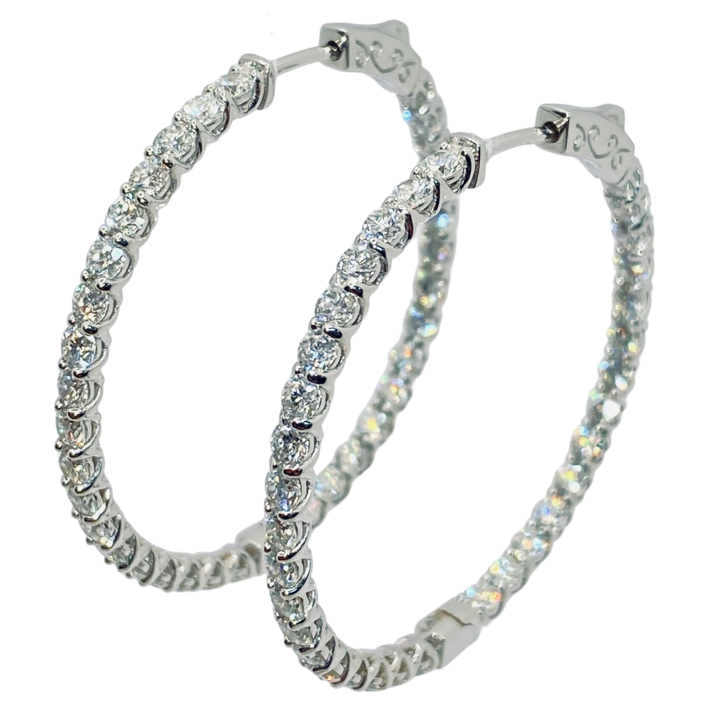 14K Yellow Gold Inside-Out Round Brilliant Diamond Hoop Earrings
