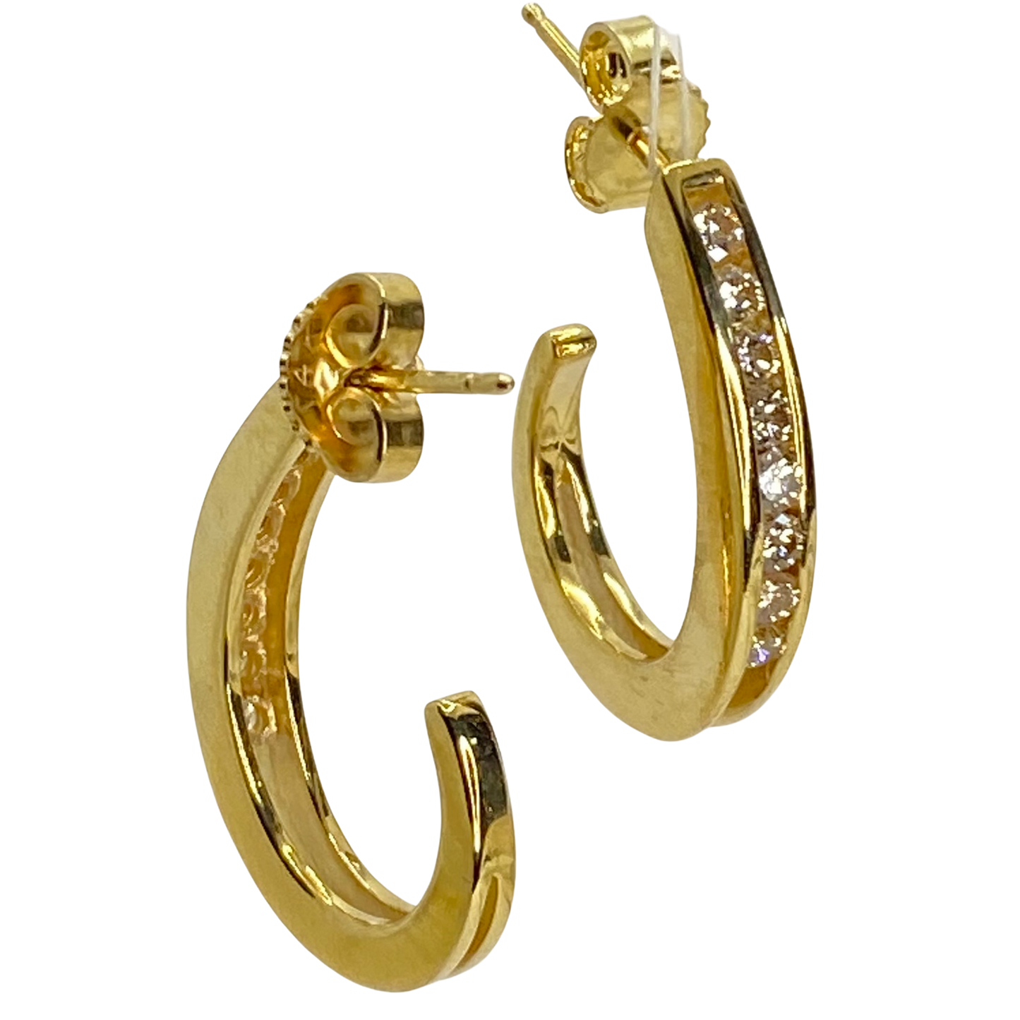 14K Yellow Gold "J" Hoop Diamond Earrings