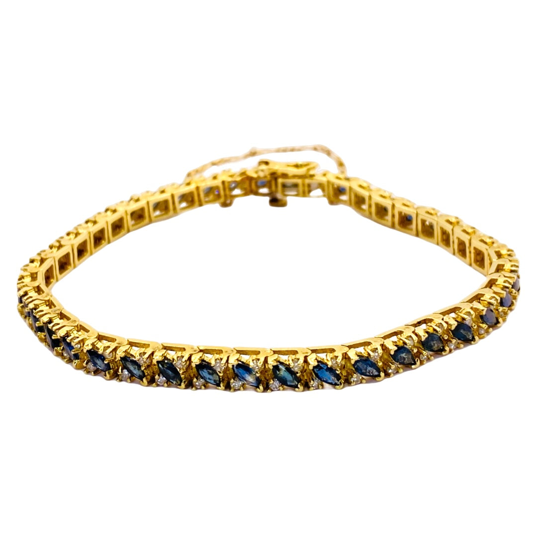 Estate Jewelry 14K Yellow Gold Blue Marquise Sapphire Bracelet