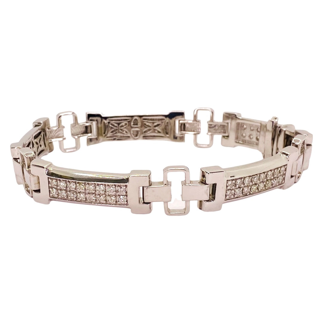 Estate Jewelry 14K White Gold Mens Diamond Bracelet
