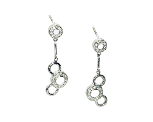 14K White Gold Drop Circle Diamond Earrings