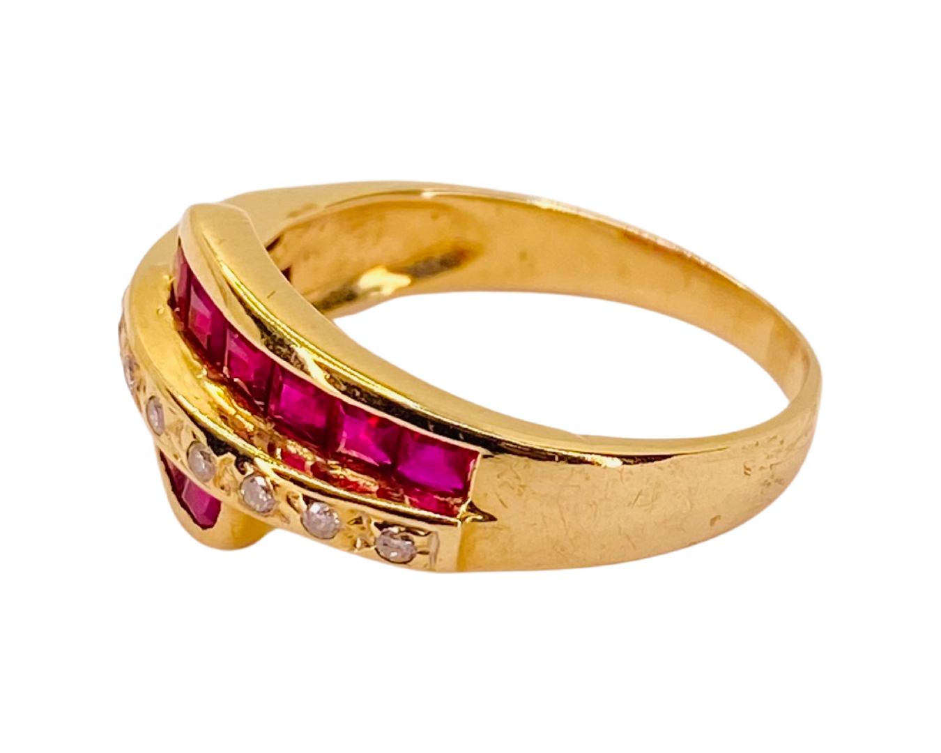 Estate Jewelry 14K Yellow Gold Rubies & Diamond Ring