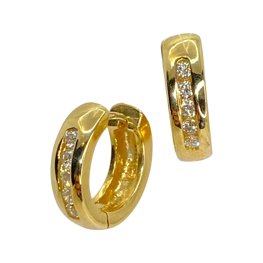14K Yellow Gold Huggie Diamond Earrings