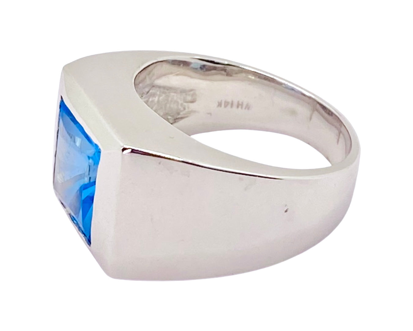 Estate Jewelry 14K White Gold Mens Blue Topaz Ring