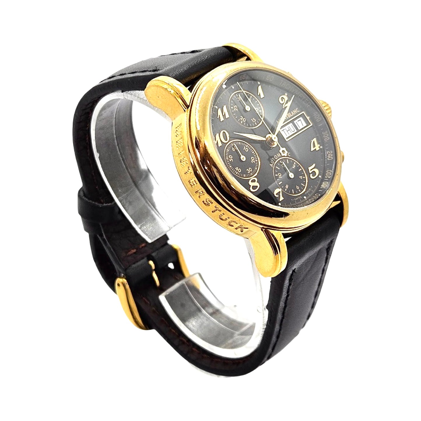Montblanc Mesiterstuck Star Collection 38mm Automatic Chronograph Day Date Goldplated Stainless Steel Black Dial Ref.7001