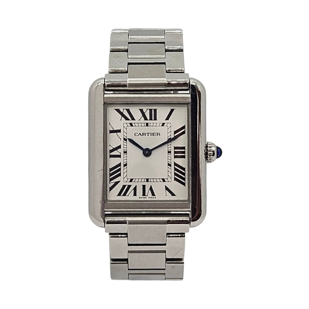 Cartier Tank Solo Quartz Medium White Opaline Dial Steel Bracelet 3170