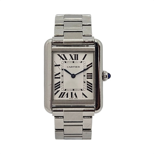 Cartier Tank Solo Quartz Medium White Opaline Dial Steel Bracelet 3170