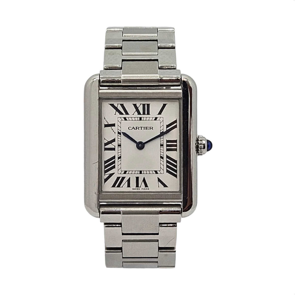 Cartier Tank Solo Quartz Medium White Opaline Dial Steel Bracelet 3170