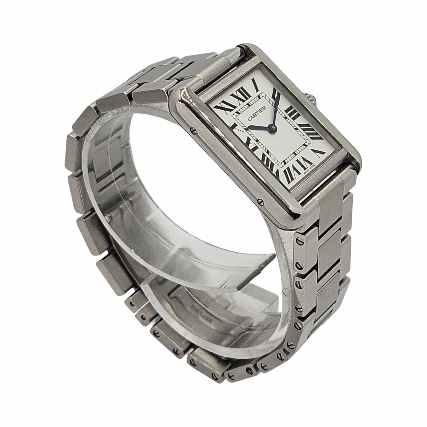 Cartier Tank Solo Quartz Medium White Opaline Dial Steel Bracelet 3170