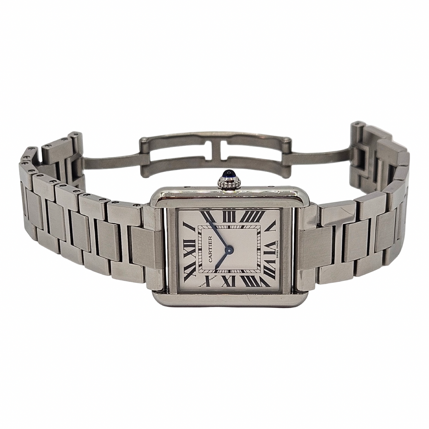 Cartier Tank Solo Quartz Medium White Opaline Dial Steel Bracelet 3170
