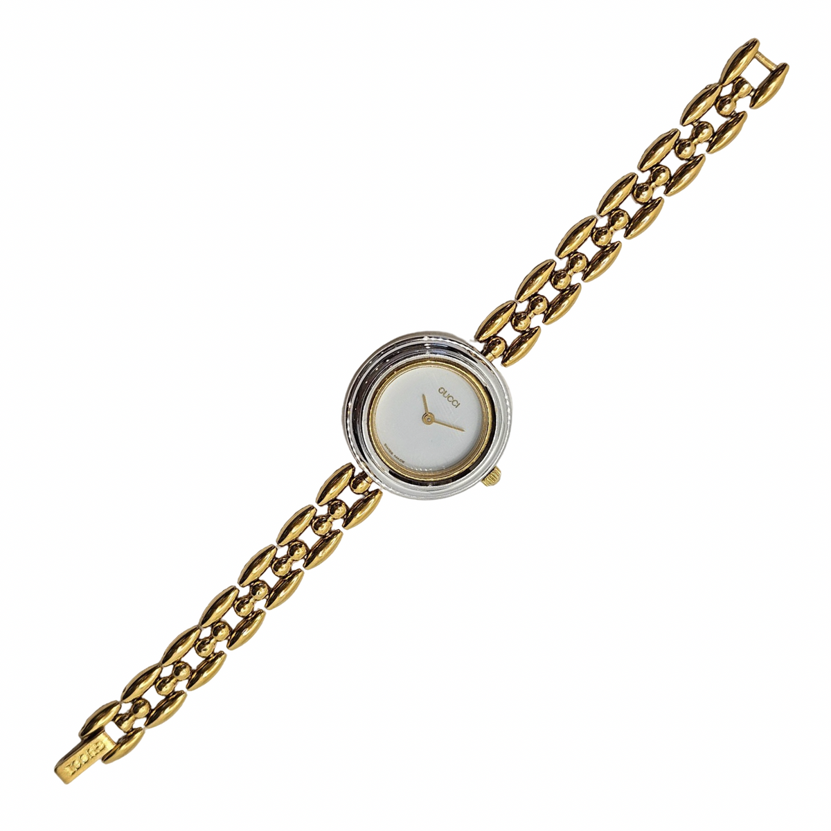 Gucci Interchangeable Bezel Quartz White Dial Goldplated Rice Bead Bracelet Ref.11/12.2