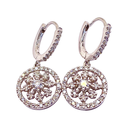 14K White Gold Diamond Dangle Earrings