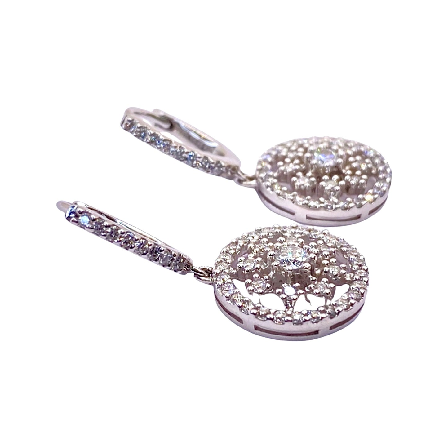 14K White Gold Diamond Dangle Earrings