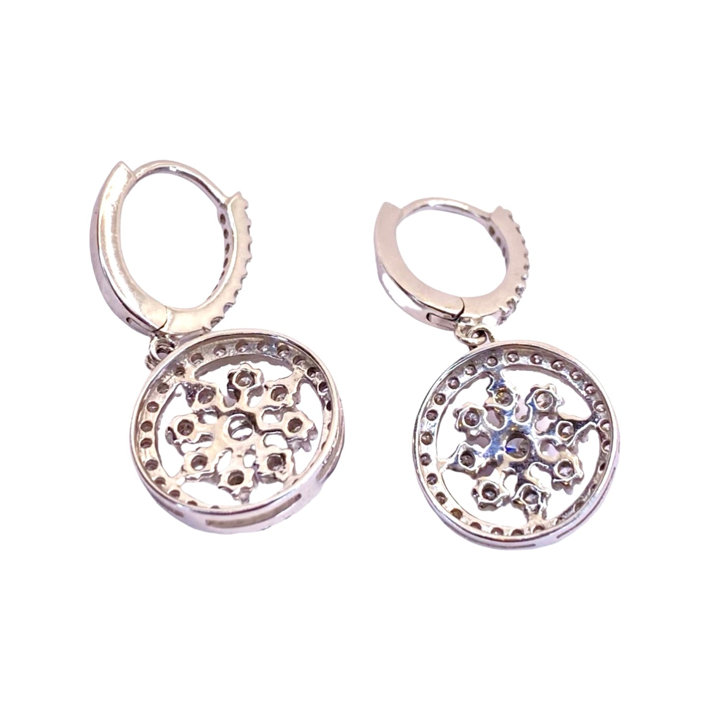 14K White Gold Diamond Dangle Earrings