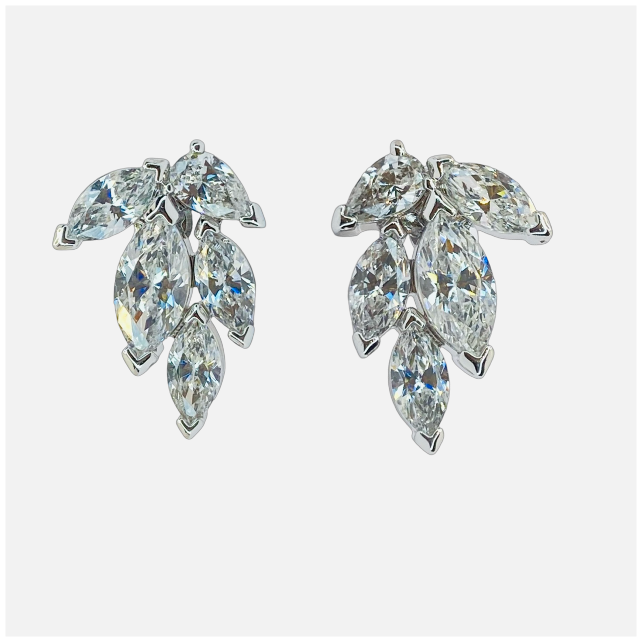 Estate Jewelry Silver Marquise Swarovski Stud Earring Clusters