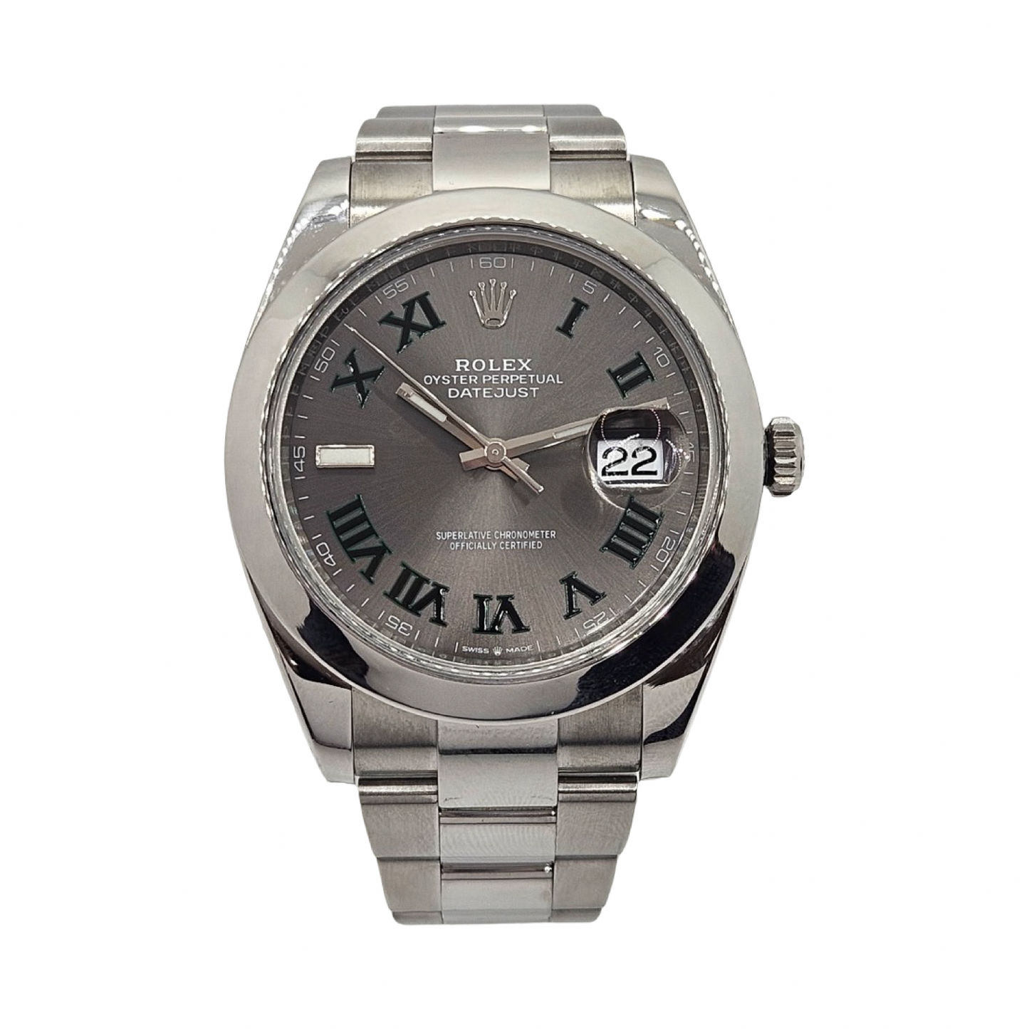 Rolex Datejust 41 "Wimbledon" Slate Grey/Green Roman Dial Oystersteel Oyster Bracelet 126300 C.2022