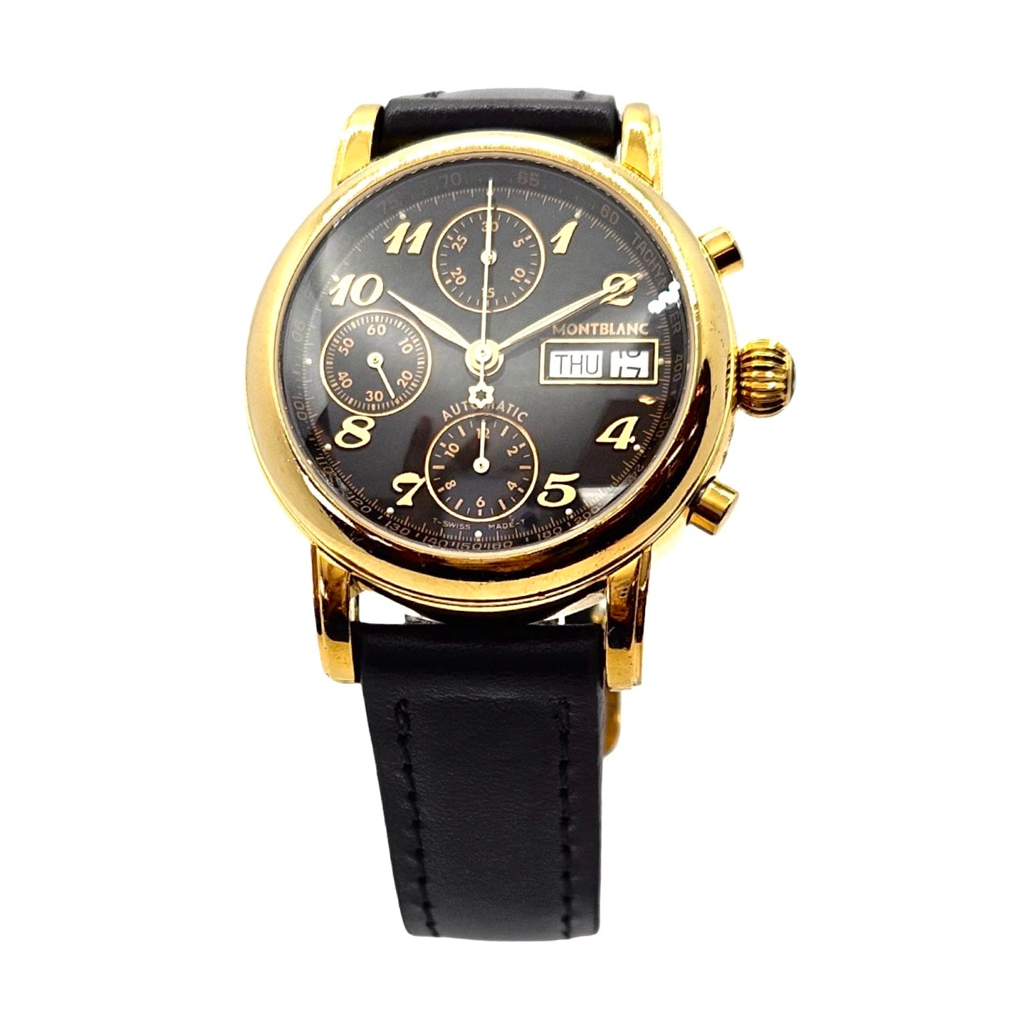 Montblanc Mesiterstuck Star Collection 38mm Automatic Chronograph Day Date Goldplated Stainless Steel Black Dial Ref.7001