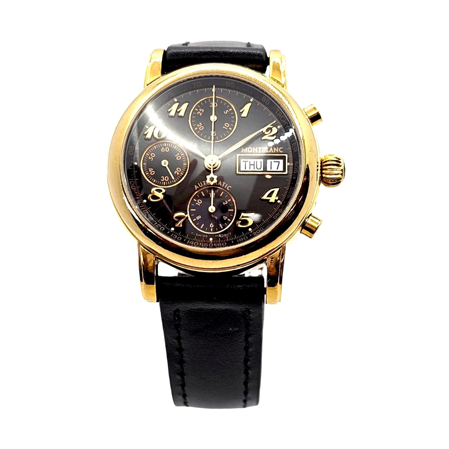 Montblanc Mesiterstuck Star Collection 38mm Automatic Chronograph Day Date Goldplated Stainless Steel Black Dial Ref.7001