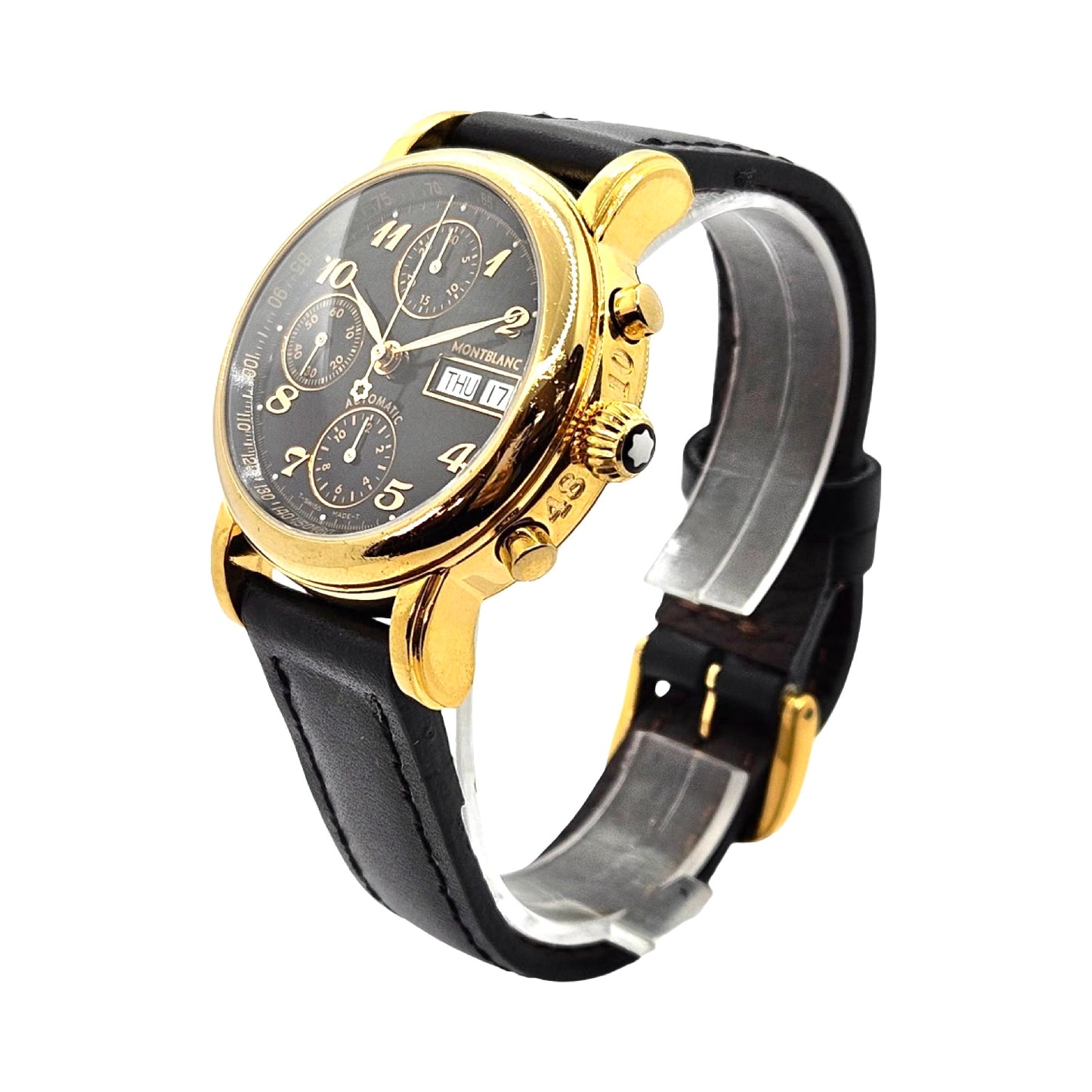Montblanc Mesiterstuck Star Collection 38mm Automatic Chronograph Day Date Goldplated Stainless Steel Black Dial Ref.7001