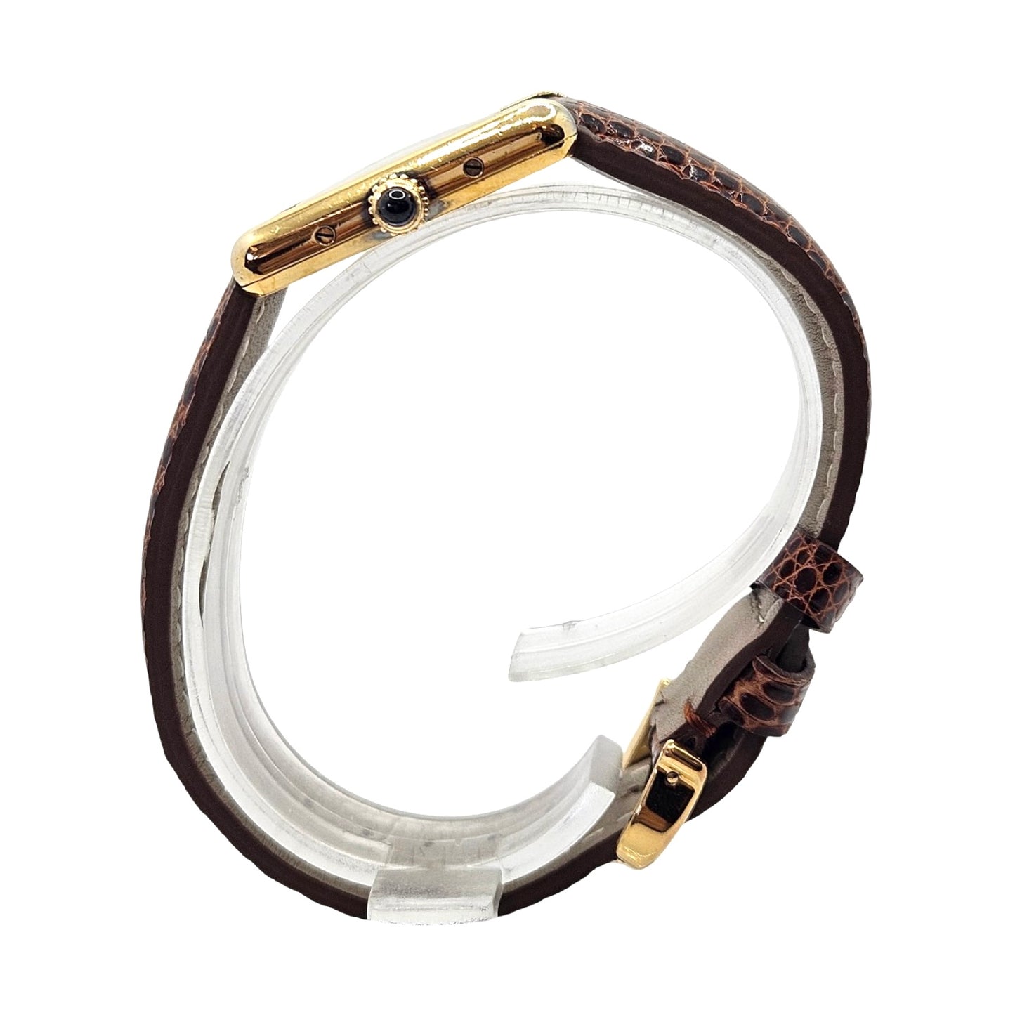 Cartier Must De Cartier Vermeil Tank Quartz Argent 925 Brown Leather Strap 5057001
