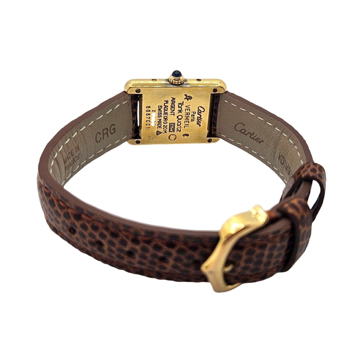 Cartier Must De Cartier Vermeil Tank Quartz Argent 925 Brown Leather Strap 5057001