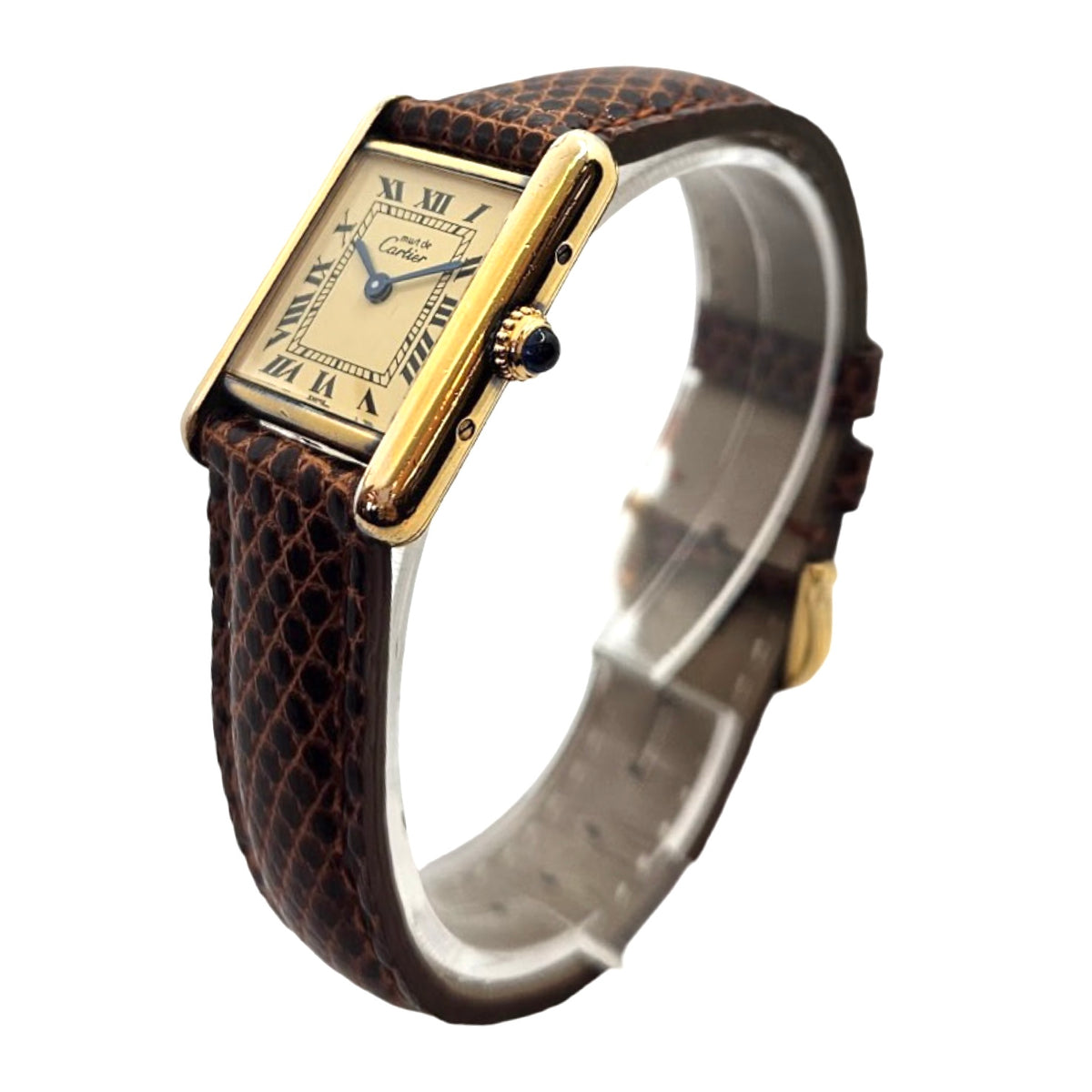 Cartier Must De Cartier Vermeil Tank Quartz Argent 925 Brown Leather Strap 5057001