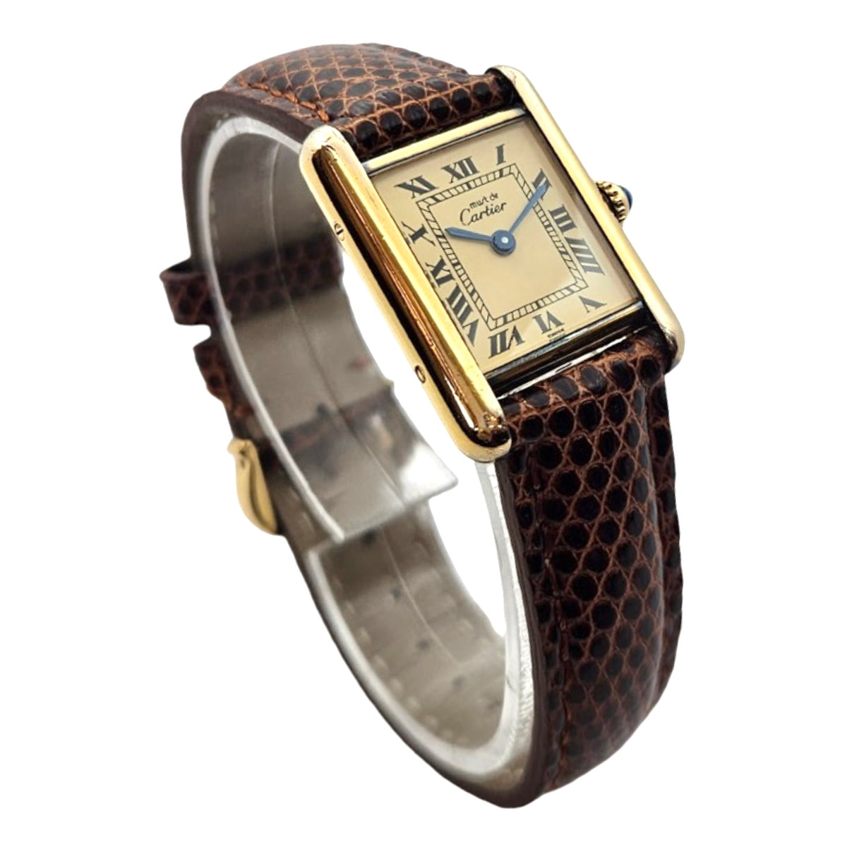 Cartier Must De Cartier Vermeil Tank Quartz Argent 925 Brown Leather Strap 5057001