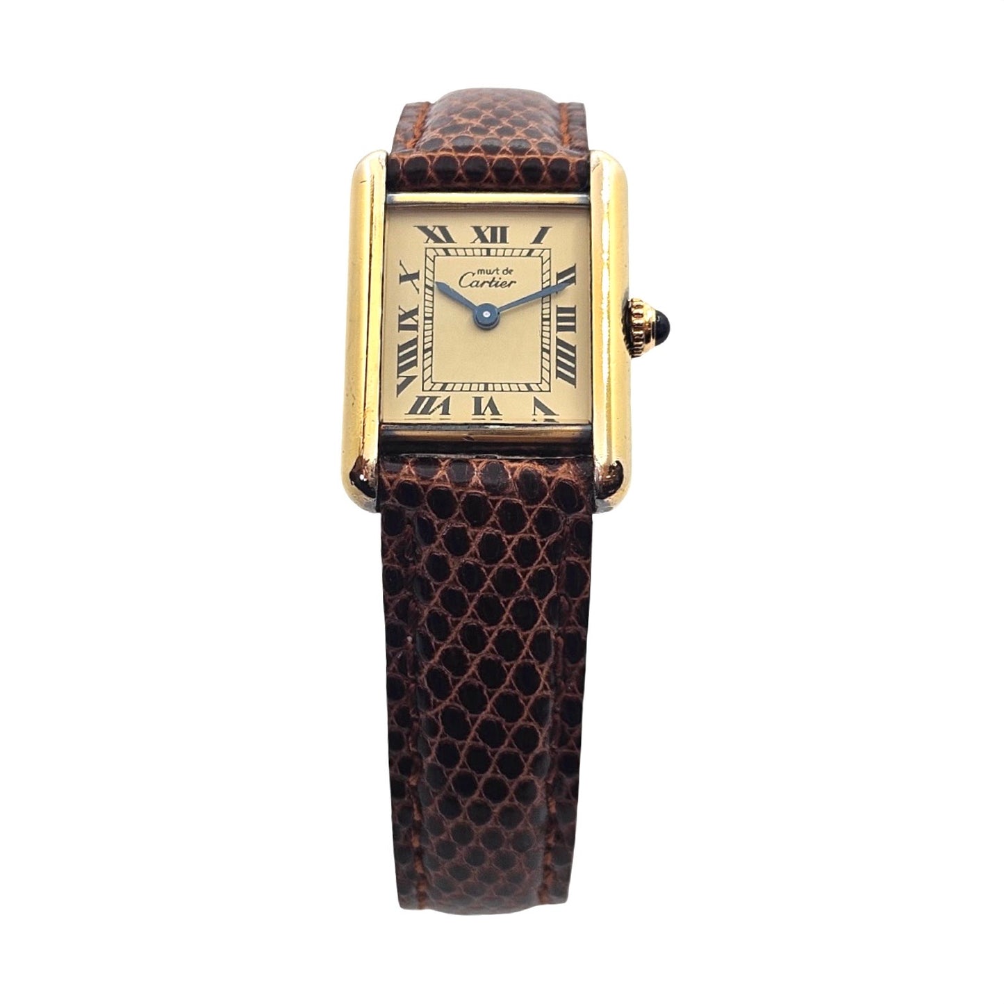 Cartier Must De Cartier Vermeil Tank Quartz Argent 925 Brown Leather Strap 5057001